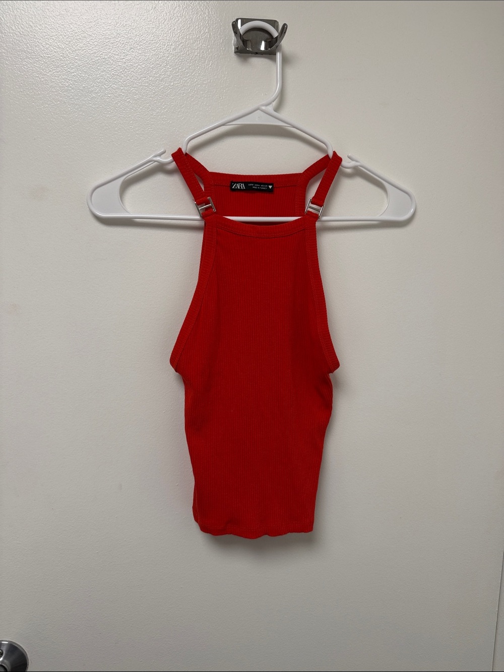 Zara Bright Red Ribbed Halter Tank